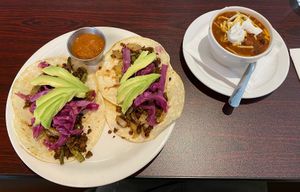 Cactus tacos and chili!!  So good!  at Soluna Cafe in Jackson