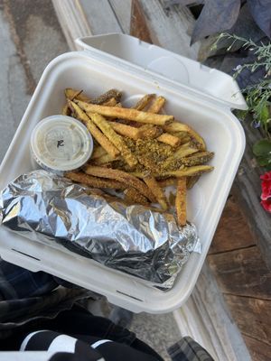 (takeout) SOL burrito & fries   at Soluna Cafe in Jackson