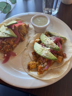Buffalo cauliflower tacos!  at Soluna Cafe in Jackson