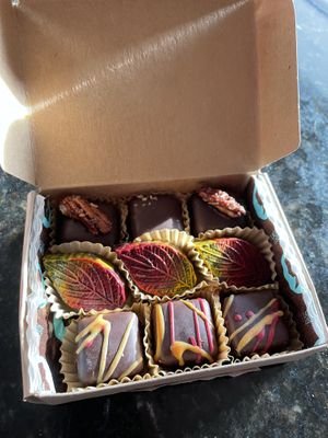 Apple caramels, maple cream leaves, maple pecan caramels   at Lagusta's Luscious in New Paltz