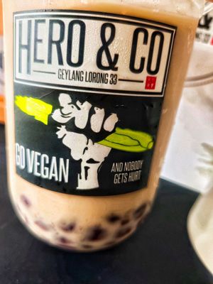 Vegan earl grey oat milk tea with grapes pearls at Hero & Co in Central Singapore