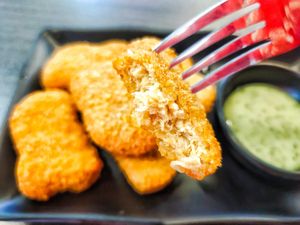 Texture of the nugget at Makan Vegan - 斋这里 in Central Singapore