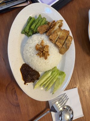 Vegan Fried Chicken Nasi Lemak  at Makan Vegan - 斋这里 in Central Singapore