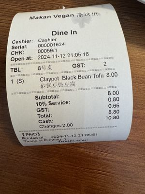 Receipt   at Makan Vegan - 斋这里 in Central Singapore