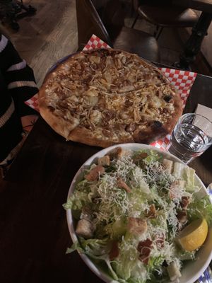to hell and back pizza and caesar salad   at The Attic Bar & Stage in Calgary