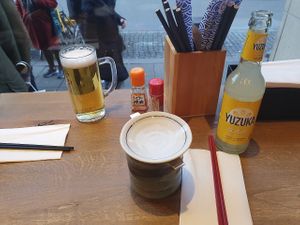 Japanese beer, Genmai tea and yuzu lemonade at Umami Ramen in Stuttgart