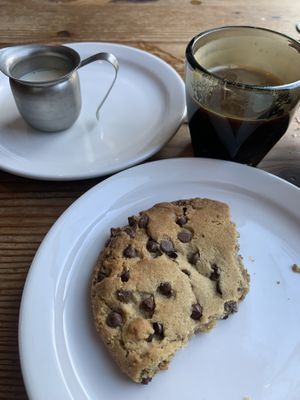 Chocolate chip cookie and an americano  at Rabbits Cafe - Killingsworth in Portland