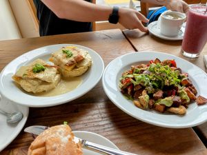 Benedict and Hash. YES to both    at Rabbits Cafe - Killingsworth in Portland