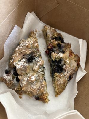 Blueberry scone with a mango glaze   at The Station Bistro in Conway