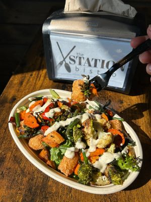 Our famous tater tot roasted veggie with house made ranch bowl. at The Station Bistro in Conway