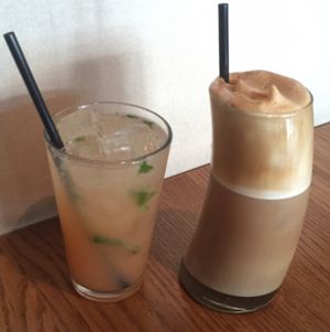 grapefruit juice & Greek soy frappe at Prasino in La Grange