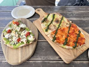 Half of each of the vegan options  at Bonta Italia in Tokyo