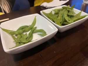 Salty, savory edamame - decent portion for sharing  at Umi Sushi in Green Bay