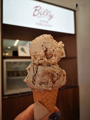 Peanut Butter Choc Chip on top, and Banana Split underneath. at Billy Van Creamy in Perth