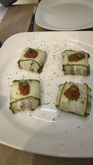 €11 for four “zucchini raviolis’ they were tasty.   at La Sella in Cartagena