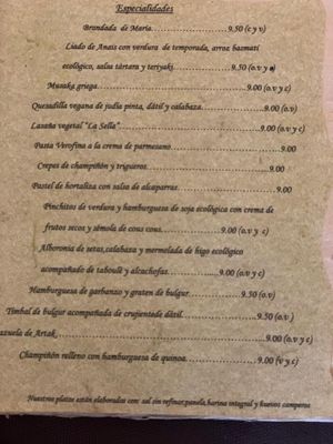 Carta de especialidades  at La Sella in Cartagena