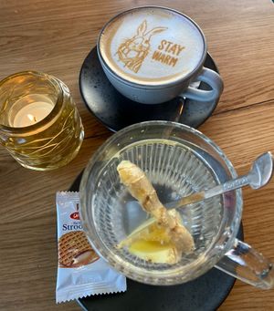 Coffee & tea💞 (the stroopwafel is not vegan…)  at BY AMI in Rotterdam