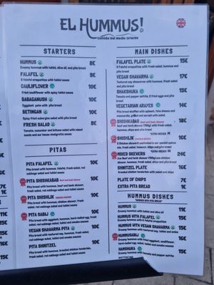 Menu at El Hummus in Mallorca