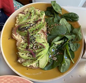 Vegan avocado and hummus toastt  at Kabana in Bordeaux