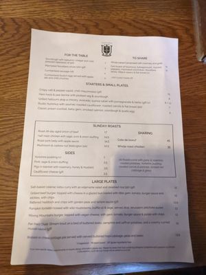 Menu at The Petersfield in Cambridge