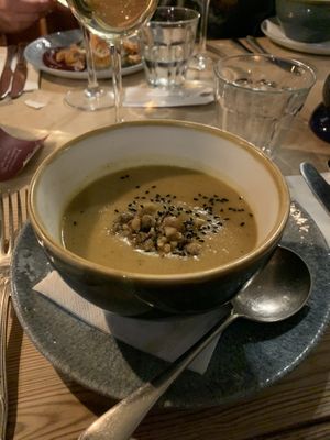 Curried parsnip soup (vegan & gf)  at The Petersfield in Cambridge
