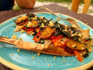 Spinach filled ravioli... the fresh greens chef s seen plucking right after u place the order. at KaYa Cafe & Guesthouse in Stok