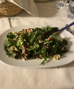 Warm Bulgur salad with mushrooms and baby spinach  at Pilvax Restaurant & Wine Bar in Brasov