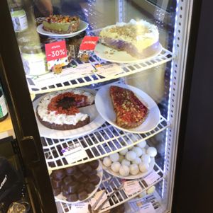 cake and sweet fridge at The Beginnings - Skolas in Riga