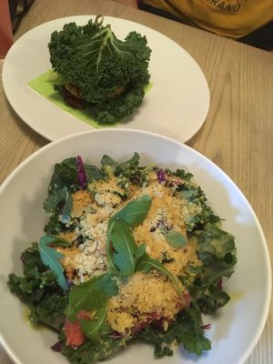 burger in leaves, kale and grapefruit  at The Beginnings - Skolas in Riga