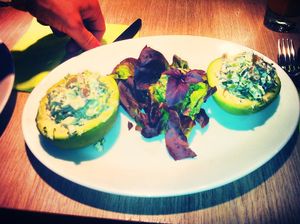 stuffed avocado - raw at The Beginnings - Skolas in Riga