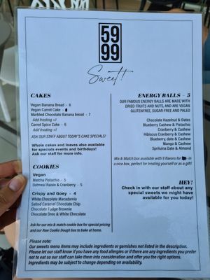 Sweet menu at Kafe 5999 in Willemstad