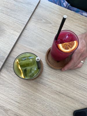 red and green immunity juices  at Kafe 5999 in Willemstad