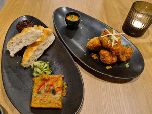 Lentil and mushroom paté with focaccia, Bang Bang Broccoli. at Mangosteen in Portsmouth