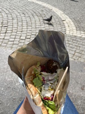 Falafel and hummus in pita  at Elli's Falafel in Stockholm