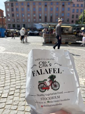 Nice to eat at outside at Hötorget in the sun  at Elli's Falafel in Stockholm