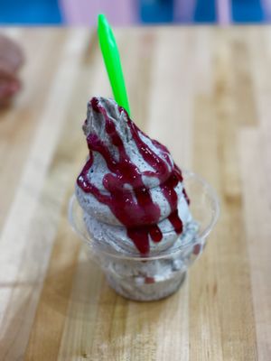 Vanilla mixed with Oreos, biscoff cookies, and peanut butter sauce and a grape jelly drizzle   at Oh Yeah Creamery in Tampa