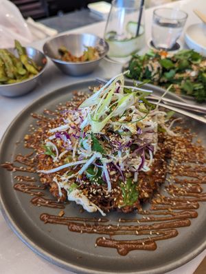 Grilled mushroom & mungbean pancake 🔥 at Hello Beasty in Auckland