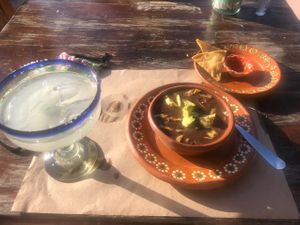 Aztec soup with margarita at Lora Loka in La Manzanilla