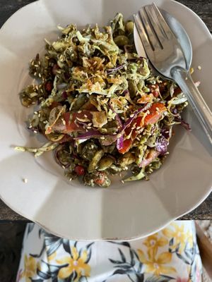 Burmese salad - so good! Must order - it’s bigger than it looks   at Pait Tine Taung in Koh Phangan