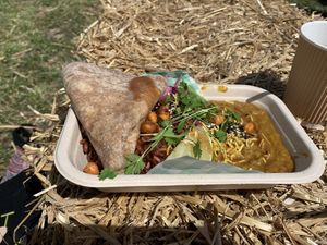 Curry, rice & roti   at Yom in Knebworth