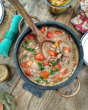 bean and tomato stew at Casale Hortensiae in Orte