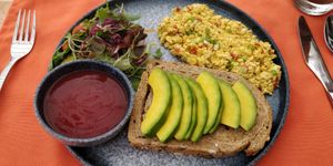 Scrambled tofu with avo on toast + salad. at HeyBong - The Healthy Secrets  in Siem Reap