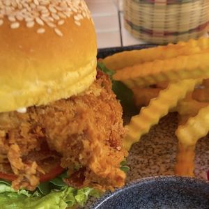 Chicken burger made with mushrooms  at HeyBong - The Healthy Secrets  in Siem Reap