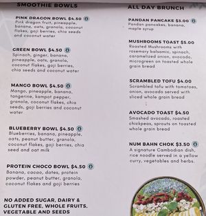 Menu 3 of 7 - Smoothie bowls and brunch  at HeyBong - The Healthy Secrets  in Siem Reap