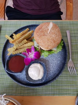 Unmeat burger with fries at HeyBong - The Healthy Secrets  in Siem Reap