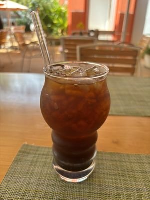 Cocospresso (espresso, coconut water) with glass straw.  at HeyBong - The Healthy Secrets  in Siem Reap