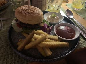 Burger with generous helping of garlic aioli!   at HeyBong - The Healthy Secrets  in Siem Reap