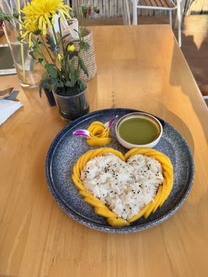 Mango sticky rice with pandan coconut sauce   at HeyBong - The Healthy Secrets  in Siem Reap