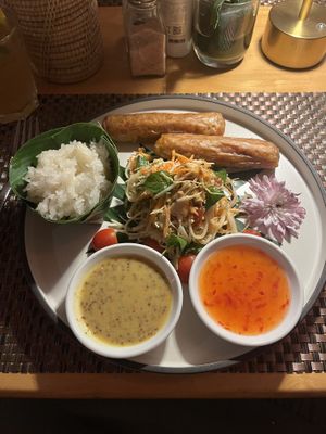 Vegan sausages with sticky rice   at HeyBong - The Healthy Secrets  in Siem Reap