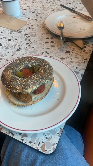 vegan chicken bagel  at Bross Bagels - St James in Edinburgh